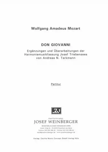 Don Giovanni 5 Stücke aus der Oper für 2 Oboen, 2 Klarinetten (A), 2 Hörner (F) Nur Heute