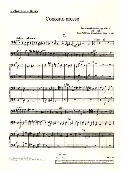 Kostenfreie Lieferung Concerto grosso e-Moll op.3,3 für Streichquartett und Streichorchester