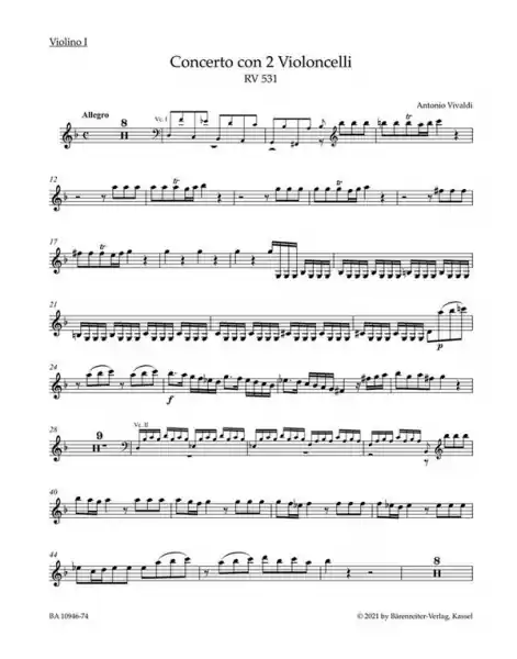 Preisknaller Konzert g-Moll RV531 für 2 Violoncelli, Streicher und Bc