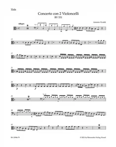 Konzert g-Moll RV531 für 2 Violoncelli, Streicher und Bc Versand Am Gleichen Tag