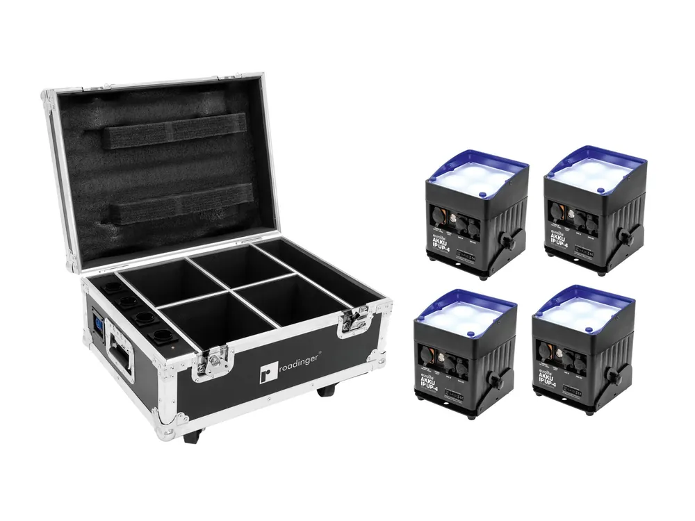EUROLITE Set 4x AKKU IP UP-4 QCL Spot QuickDMX + Flightcase mit Ladefunktion Neu Im Sortiment