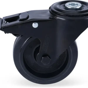 Riggatec Lenkrolle mit Bremse und runder Montageplatte 100mm BLACK WHEEL Geprüft