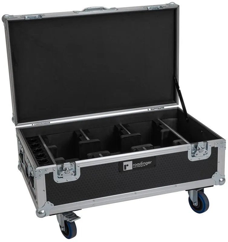 ROADINGER Flightcase 6x AKKU UP-4 QCL Spot QuickDMX MK2 mit Ladefunktion und Rollen Neu Im Sortiment