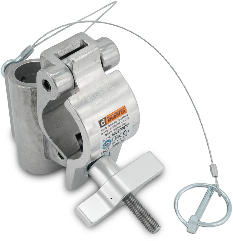 Letzte Chance Riggatec Halbschelle - Studio Clamp breit silber bis 300kg (48-51mm), für 28mm TV Zapfen und Spigot