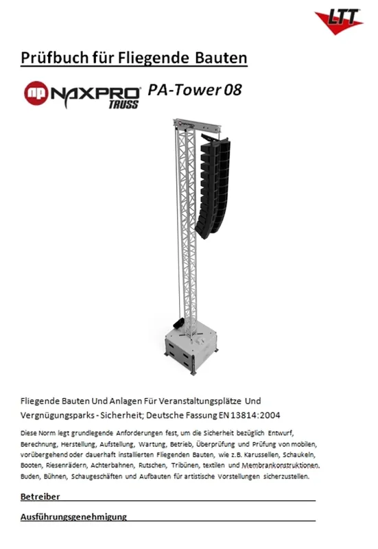 Prüfbuch für Naxpro-Truss TD34 PA-Tower 08 Top-Preis