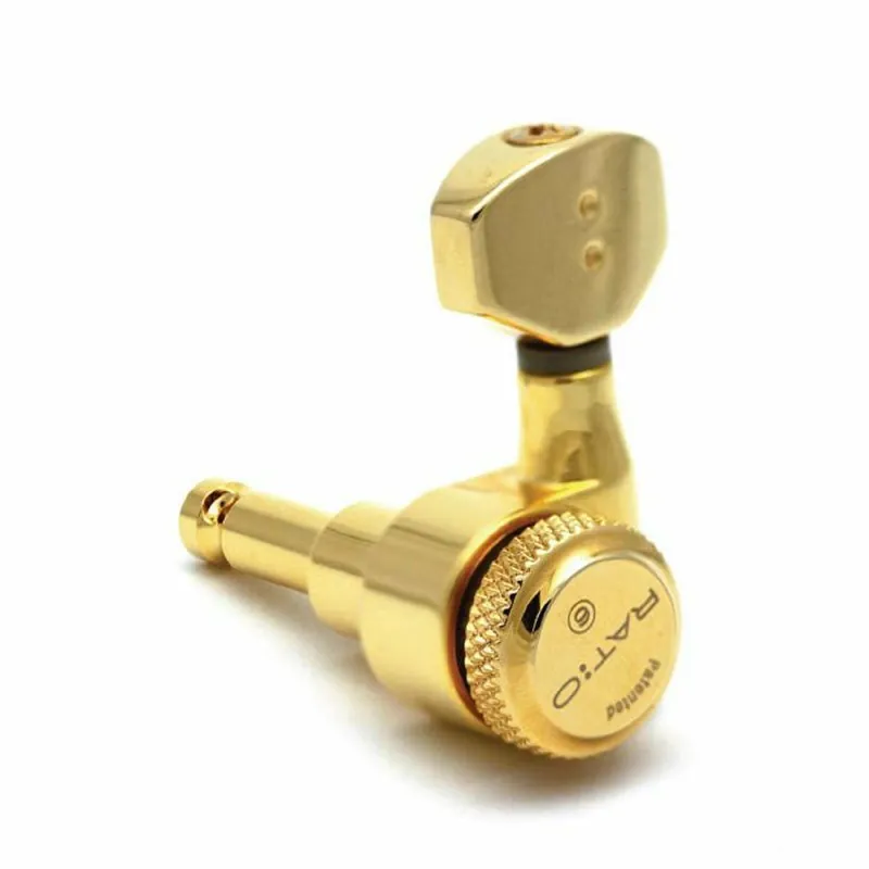 Neue Kollektion Graph Tech PRL-8721-LG0 Ratio Electric Locking Machine Heads with Mini Contemporary Button - 6-in-Line, Lefthand, Treble Side (Right) - Gold