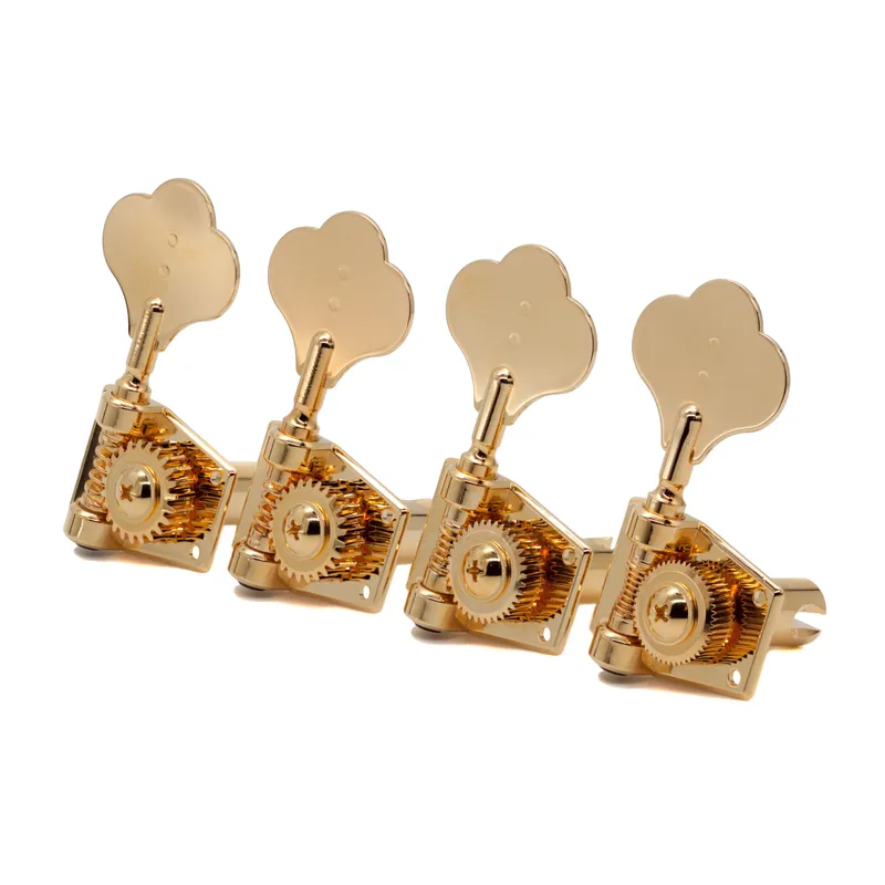Graph Tech PRB-4401-G0 Ratio Bass Machine Heads, Open Back with Classic Clover Leaf Button - 4-String, 4-in-Line, Bass Side (Left) - Gold Günstig