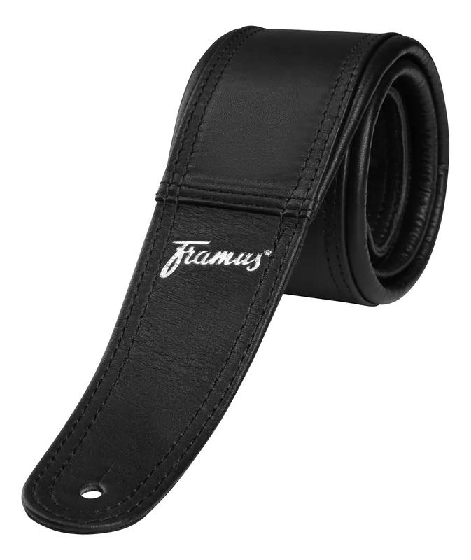 Framus Masterbuilt Genuine Leather Guitar Strap - Black, Silver Embossing Highlight