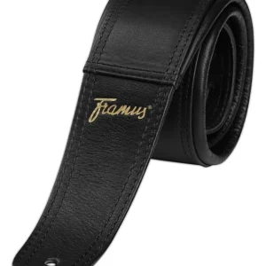 Wochenendangebot Framus Masterbuilt Genuine Leather Guitar Strap - Black, Gold Embossing