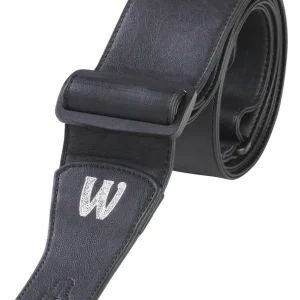 Ausverkauf Warwick Synthetic Leather Bass Strap - Black, Silver Embossing