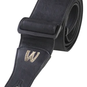 Sichere Zahlung Warwick Synthetic Leather Bass Strap - Black, Gold Embossing