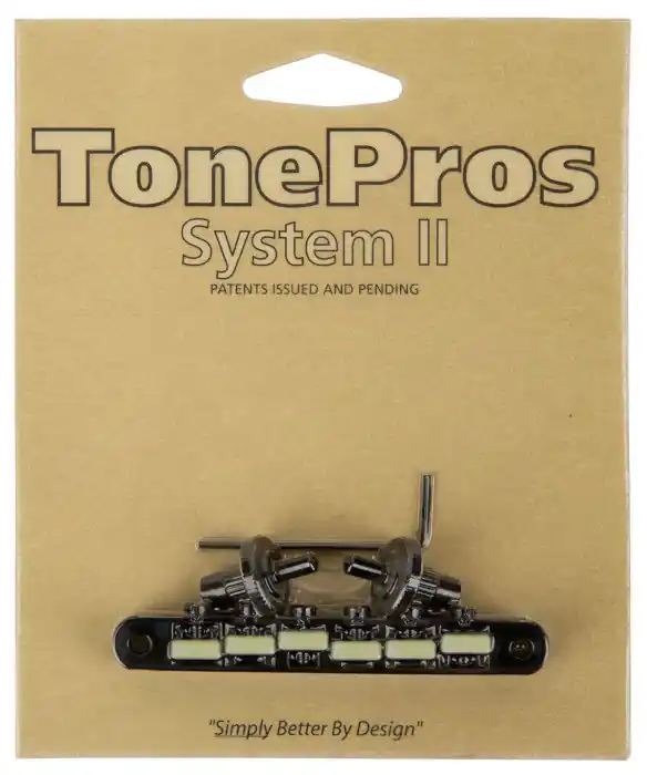 TonePros NVR2G B - Tune-O-Matic Bridge with 'G Formula' Saddles (Standard Nashville Posts) - Black Aktuell