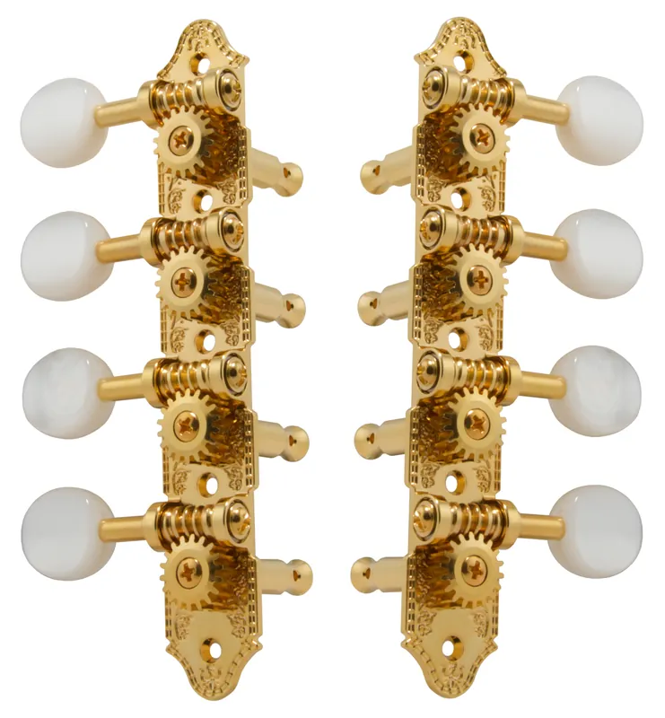 Geprüft Grover 409G Professional Mandolin Standard "A"-Style Machine Heads with Pearloid Button - Standard, 4 + 4 - Gold
