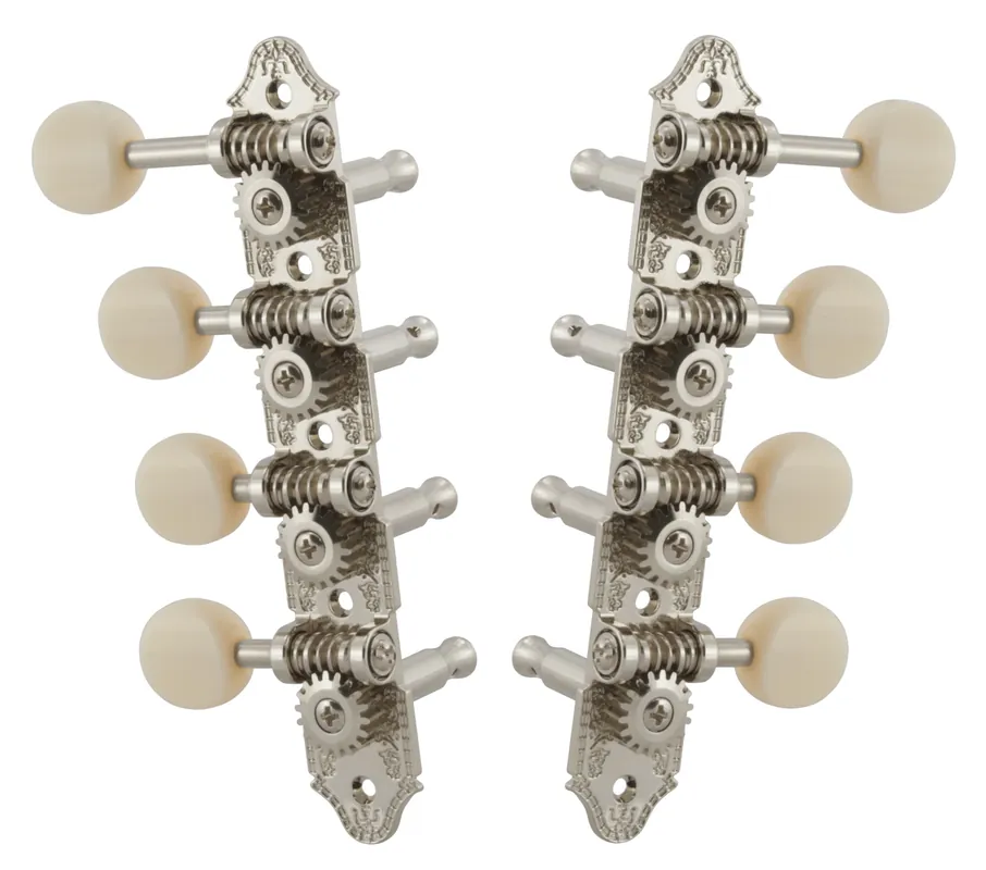 Saisonangebot Grover 409FNW Professional Mandolin Standard "F"-Style Machine Heads with White Button - Standard, 4 + 4 - Nickel