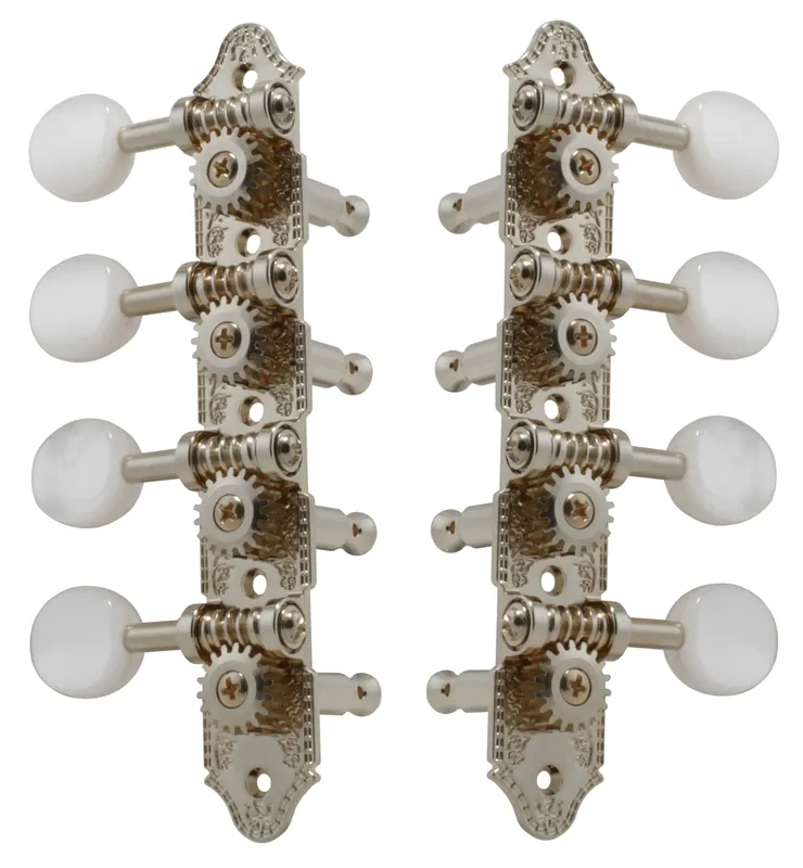 Grover 409N Professional Mandolin Standard "A"-Style Machine Heads with Pearloid Button - Standard, 4 + 4 - Nickel Highlight
