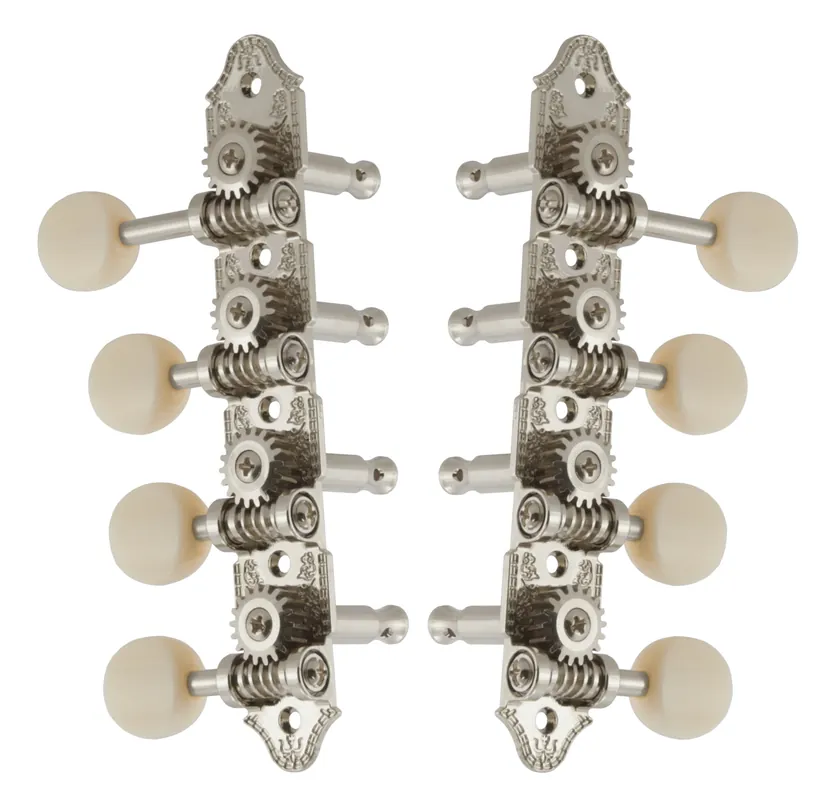 Grover 409FVNW Professional Mandolin Vintage "F"-Style Machine Heads with White Button - Standard, 4 + 4 - Nickel Schneller Versand
