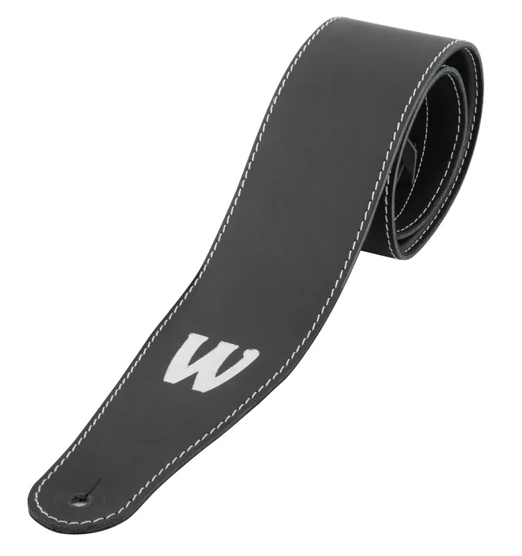 Warwick Teambuilt Genuine Leather Bass Strap - Black, Silver Embossing Preisreduziert