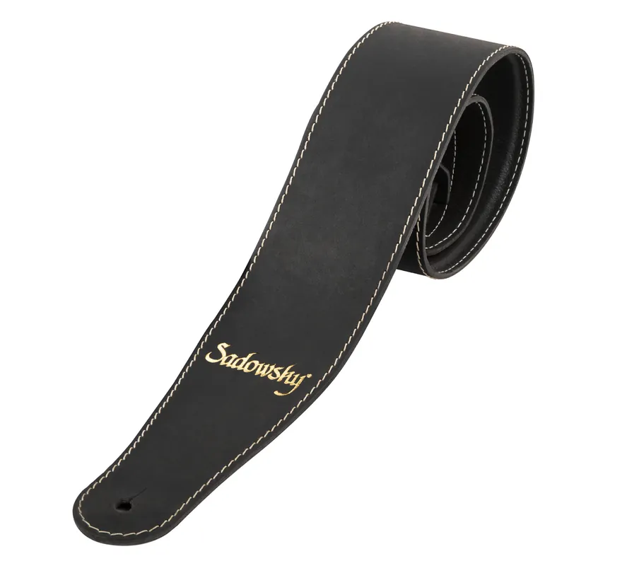 Top-Seller Sadowsky MetroLine Genuine Leather Bass Strap - Black, Gold Embossing