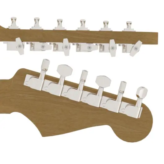 Hipshot Tuner Upgrade Kit, with Universal Mounting Plates, 6-in-Line (right / treble side), Staggered Posts, Classic Closed - Nickel Kostenloser Rückversand