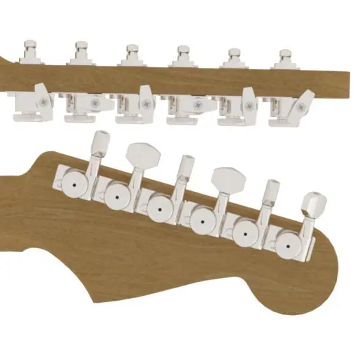 Hipshot Locking Tuner Kit with Universal Mounting Plates, 6-in-Line (right / treble side), Staggered Posts - Nickel Online Kaufen
