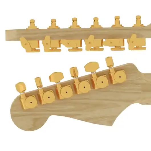 Hipshot Tuner Upgrade Kit, F-Style Directrofit, 6-in-Line (left / bass side), Staggered Posts, Classic Closed - Gold Begrenztes Angebot