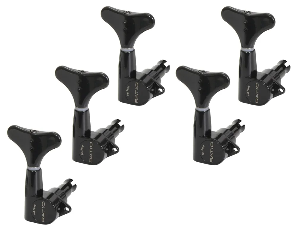 Nur Heute Graph Tech PRB-5500-B0 Ratio Bass Machine Heads with Y-Style Button - 5-String, 5-in-Line, Bass Side (Left) - Black