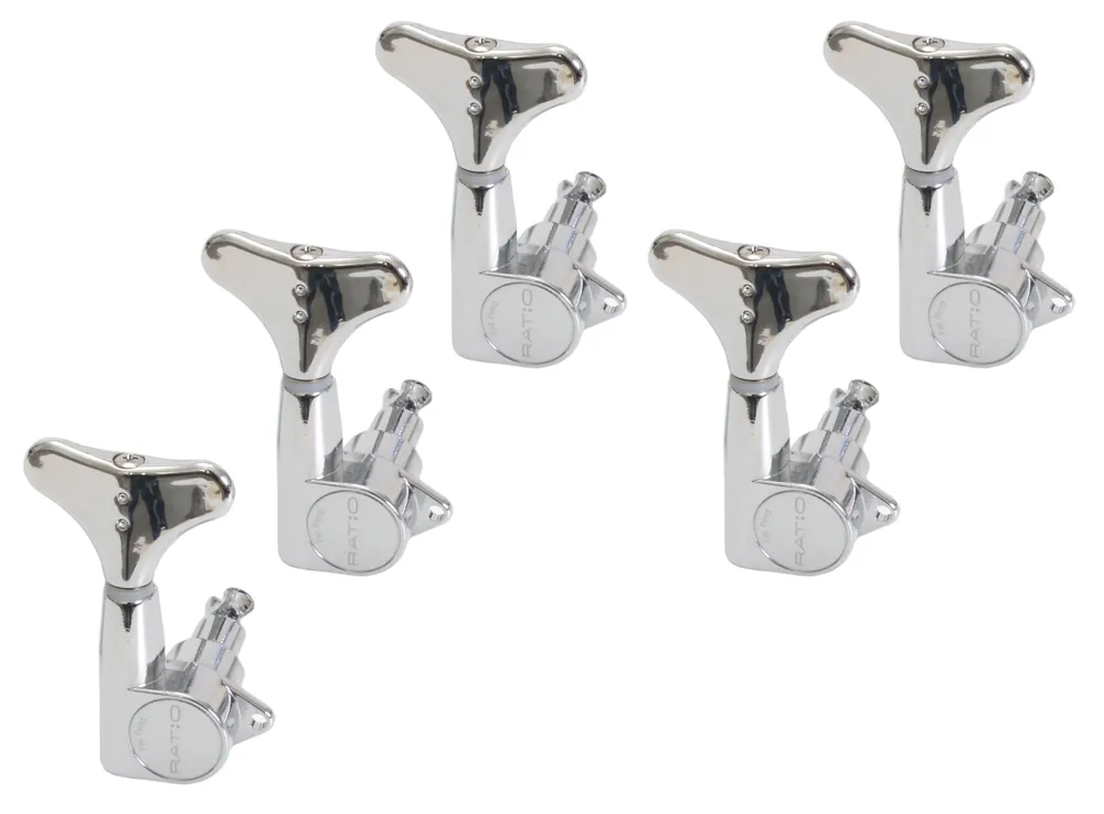 Neue Kollektion Graph Tech PRB-5500-C0 Ratio Bass Machine Heads with Y-Style Button - 5-String, 5-in-Line, Bass Side (Left) - Chrome
