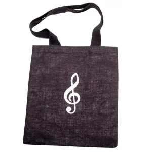 Jute-Henkeltasche, schwarz mit weißem Violinschlüssel Echt