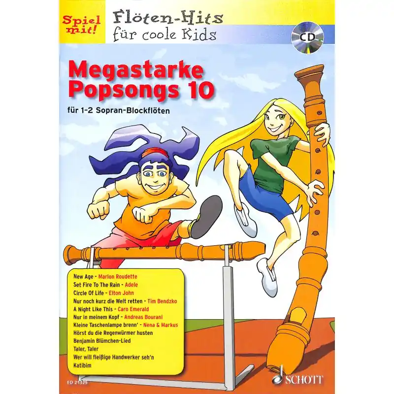 Megastarke Popsongs 10 + CD, Notenheft für 1-2 Sopran Blockflöten ED 21325 Zertifiziert